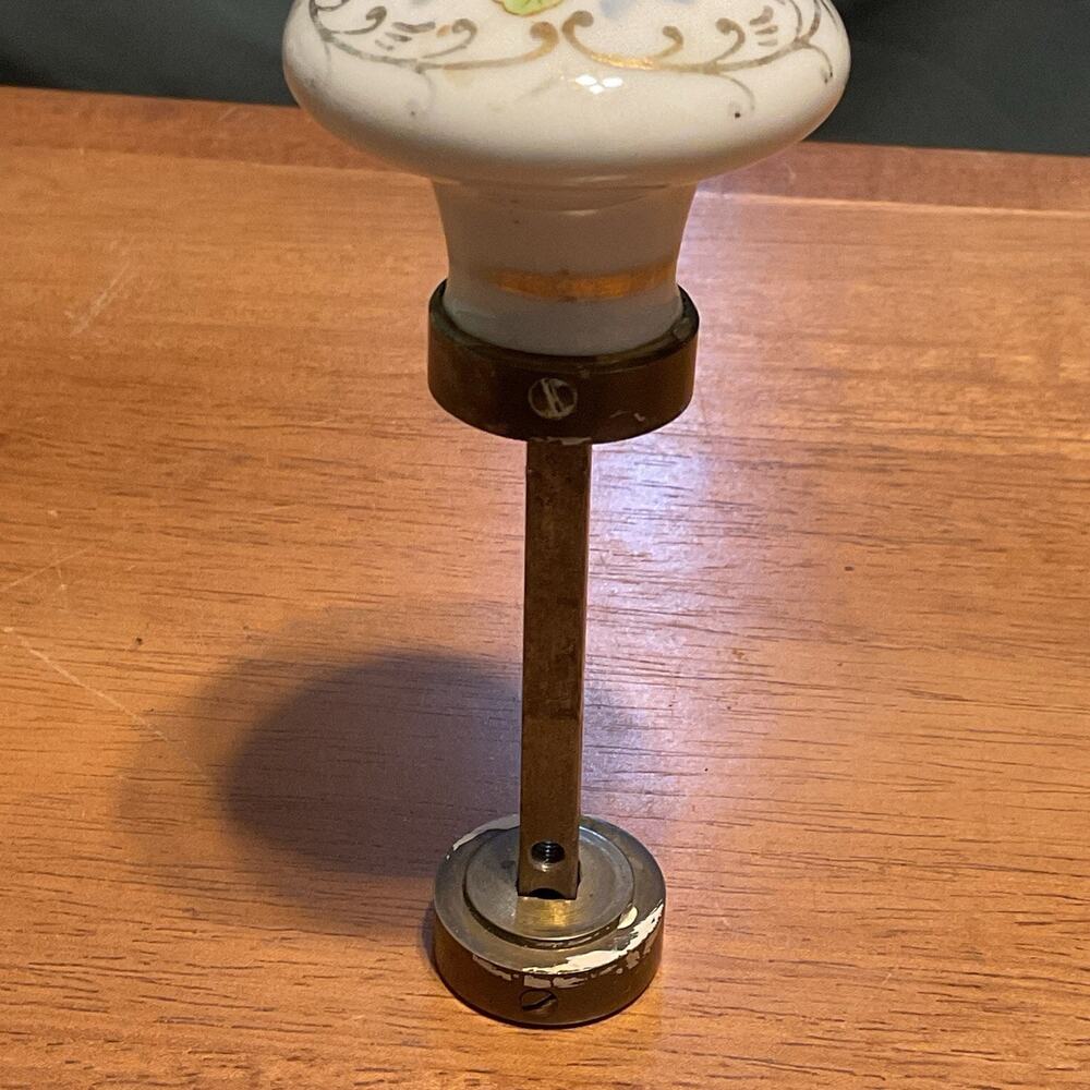 Antique Style Ceramic Floral Door Knob - White Multicolor Glossy Parts - Picture 2 of 7